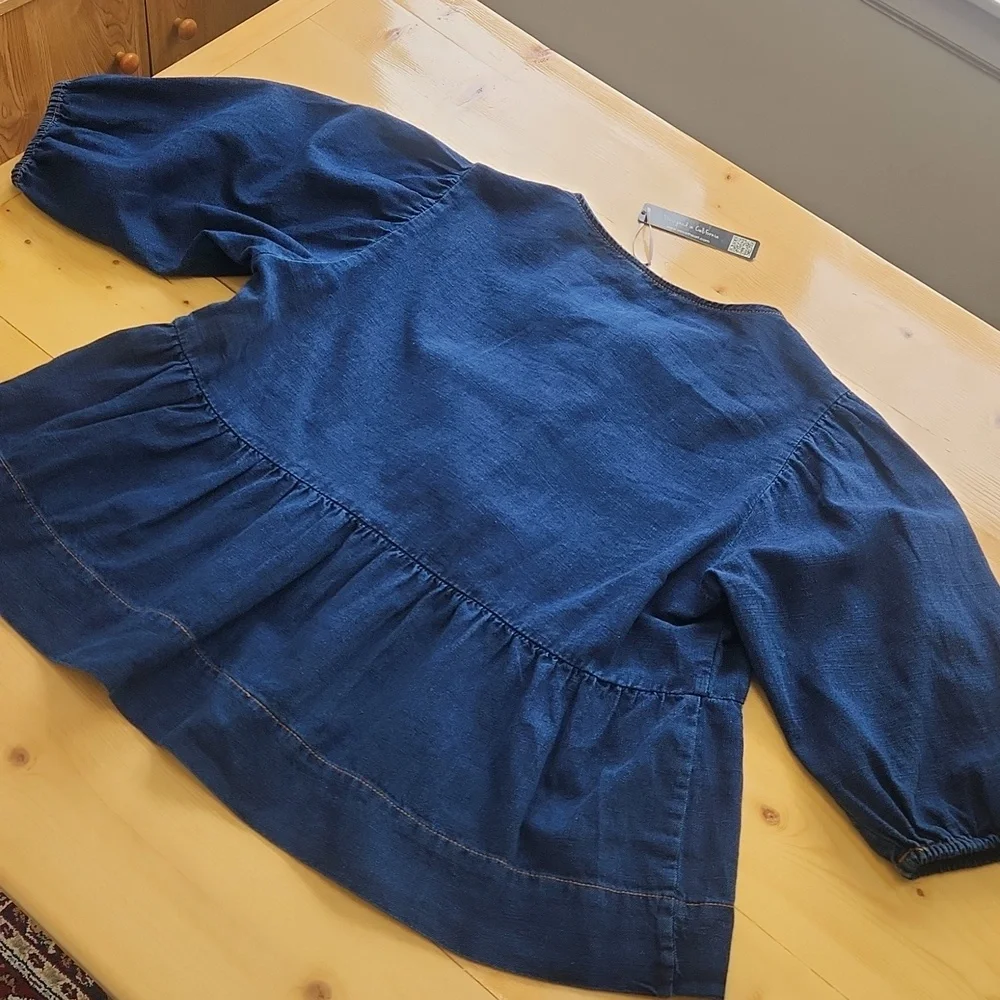 Velvet Heart Lamont Calva Denim Bow Peplum Top Medium M - Picture 13 of 16